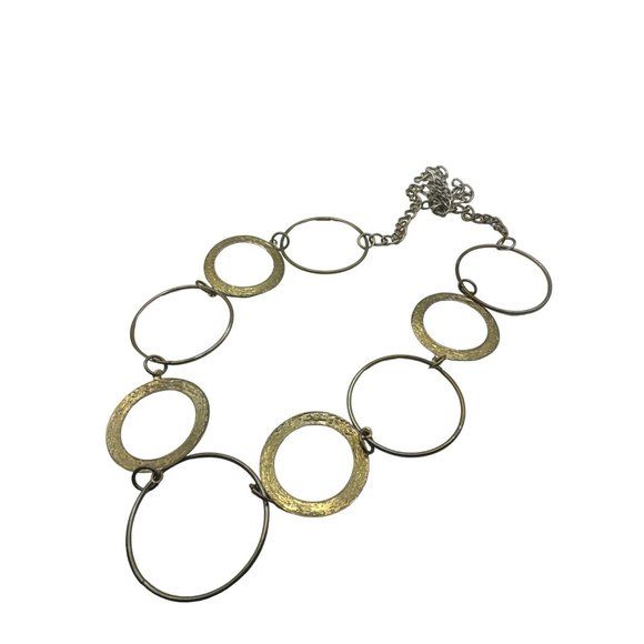 Smooth and Hammered Circle Chain Necklace Gold Tone 40 inch - Picture 1 of 4